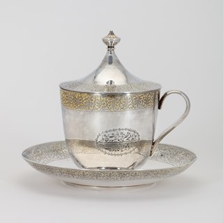 Commemorative Indian Silver Cup and Saucer