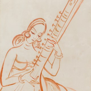 A Lady Playing the Sitar